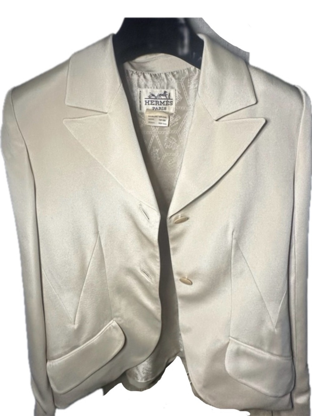 Hermes Cream Blazer Jacket w/ Hermes logo lining sz 40
